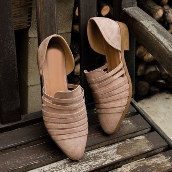 Blush Pink Vegan Leather Strappy Slip on Flats - Picture 2 of 6